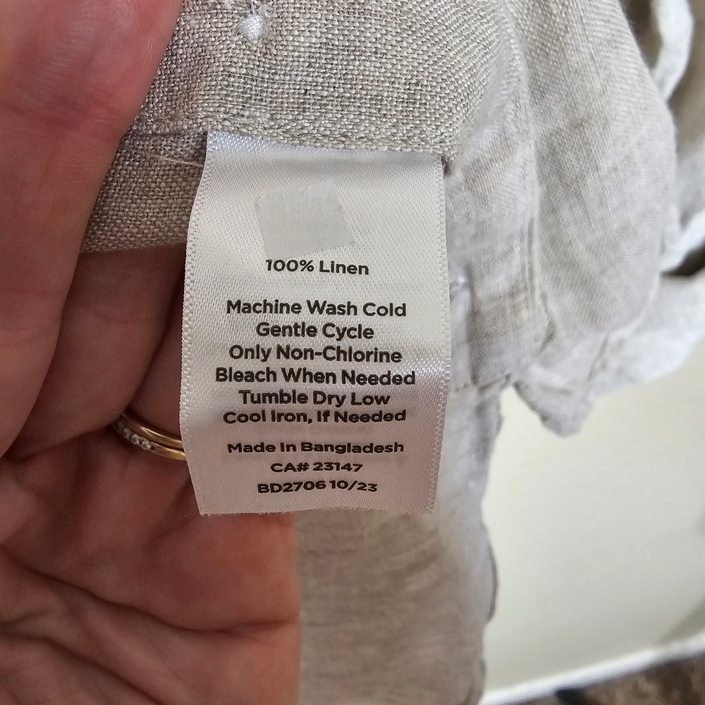 Talbots Medium Natural Beige 100% Linen Roll Tab Sleeve Button Hem Tunic Top - Picture 8 of 10